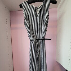 Loft Black/White Striped A-line Dress w/Belt.  Size 6.